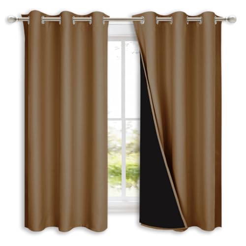 100% Blackout Short Curtains with Black Liners (Gold Brown / 37"W x 40"L (Pack of 2))