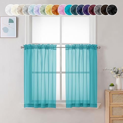 Sheer Turquoise Tier Curtains 24 Inch Length (Turquoise / 42"W x 24"L (Pack of 2))