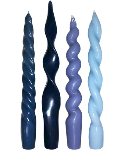 4 Pcs Navy & Light Blue Taper Candles (Blue Taper Candles)