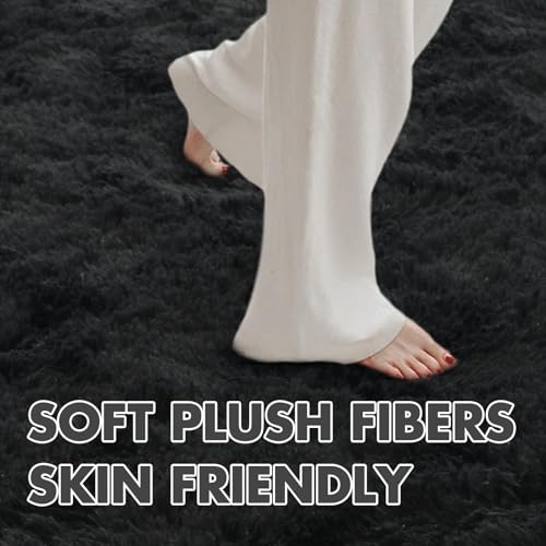 7x10 Ft Extra Large Shag Rugs for Living Room (Aa Black / 7' X 10' (Rectangular))