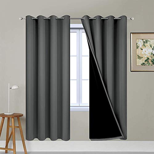 Dark Grey 100% Blackout Curtains 63 Inches Long 52" Wide 2 Panels (52"W x 63"L (Pack of 2) / Dark Grey)