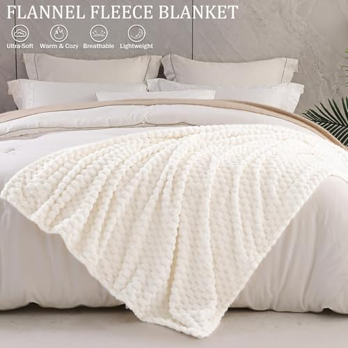 3D Fleece Queen Size Blanket for Bed (Ivory / Queen ( 90x90 IN ))