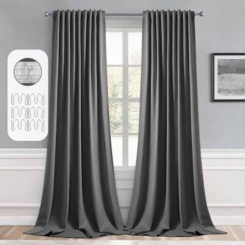 Grey Back Tab Blackout Curtains 52x120 Inch Long 2 Panels Set (Grey / 52"W x 120"L (Pack of 2))