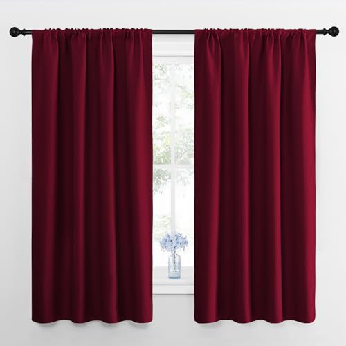 Wine Red Blackout Curtains 63 inches Long for Living Room (Wine Red / 42"W x 63"L (Pack of 2))