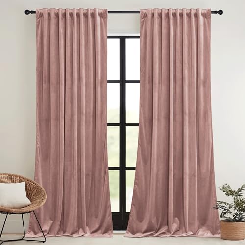 Dusty Pink Velvet Curtains 72 inches with Hook Belt (Dusty Pink / 52"W x 72"L (Pack of 2))