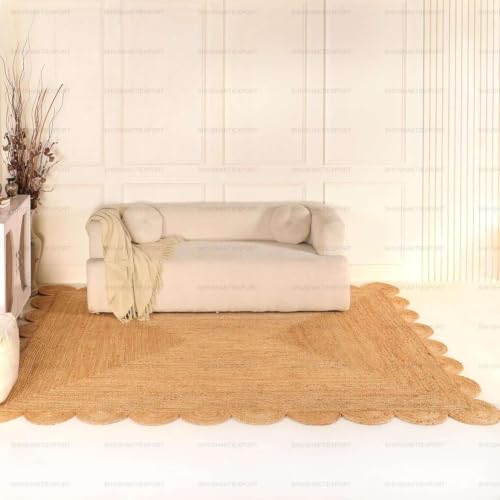 Scalloped Natural Jute Area Rug (Natural / 8' x 10' (Rectangular))
