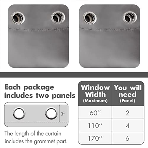 Grey Blackout Bedroom Curtains 90 Inch Long Light Blocking (Grey / 42"W x 90"L (Pack of 2))