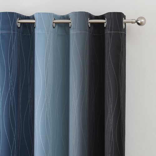 Navy Blue and Black Ombre Blackout Curtains for Bedroom 54 Inch Length (Black and Navy Blue / 52"W x 54"L (Pack of 2))