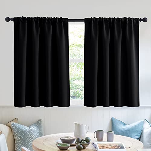 Short Blackout Curtains for Small Window Kitchen Bathroom Cafe RV (Black / 52"W x 36"L (Pack of 2))