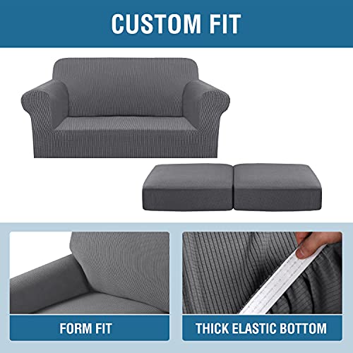 3 Piece Stretch Sofa Covers for 2 Cushion Loveseat Couch Covers for Living Room Furniture Cover (Medium / Grey)