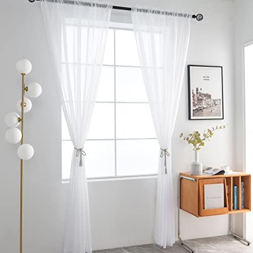 Basic Rod Pocket Sheer Voile Window Curtain Panels White 1 Pair 2 Panels 52 Width 84 Inch Long for Kitchen Bedroom Children Living Room Yard (White / 52"W x 84"L (Pack of 2))
