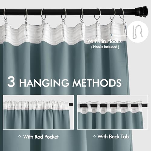 Greyish Blue Back Tab Blackout Curtains 52x102 Inch Long 2 Panel Set (Greyish Blue / 52"W x 102"L (Pack of 2))