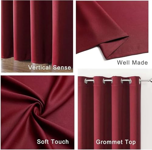 Blackout Curtains for Bedroom 90 inch Long 2 Panels (Burgundy Red / 52"W x 90"L (Pack of 2))