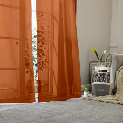 Orange Sheer Curtains 96 Inches Long 2 Panels (Orange / 42"W x 96"L (Pack of 2))