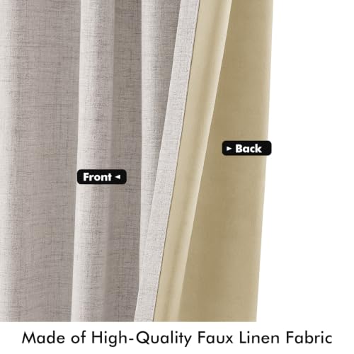 100% Blackout Linen Curtains for Bedroom 42 x 72 Inch Ivory 2 Panels (Ivory / 42"W x 72"L (Pack of 2))