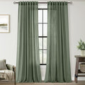 Olive Green Curtains 120 inch Length 2 Panels for Bedroom Back Tab Light Filtering Semi Sheer Drapes Linen Cotton Textured Airy Modern Farmhouse Living Room Sage Aesthetic Decor 52x120 (Olive Green / 52"W x 120"L (Pack of 2))