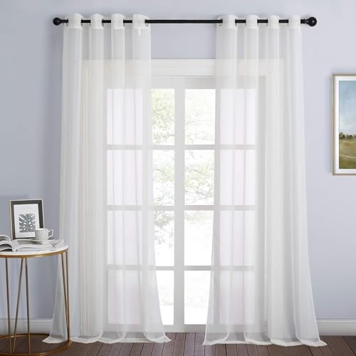 Soft Beige Sheer Long Curtains 120 Inches (Soft Beige / 54"W x 120"L (Pack of 2))