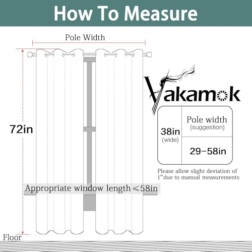 72 Inch Length 100% Blackout Curtains for Bedroom (Greyish White / 38"W x 72"L (Pack of 2))