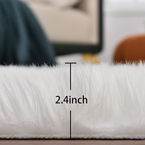 White Faux Sheepskin Fuzzy Fur Rugs for Bedroom Small Machine Washable Fluffy Area Rugs for Living Room 2x4 Shag Nursery Rug (2' x 4' (Sheepskin Fur) / White)