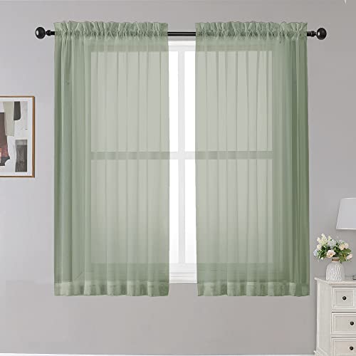 Sheer Curtains Sage Green (Sage Green / 42"W x 45"L (Pack of 2))