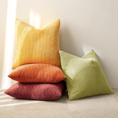 Fall Decorative Throw Pillow Covers Yellow Orange Rust 18x18 (18" x 18" (Pack of 4) / Yellow Orange)