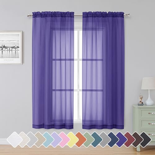Purple Sheer Curtains 63 Inch Length 2 Panels (Purple / 42"W x 63"L (Pack of 2))