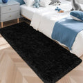 2x5 Bedside Area Rugs for Bedroom Soft Fluffy Shag Black Rug for Hallway Non (Black / 2' x 5' (Runner))