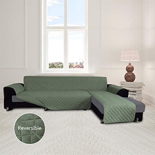 Reversible L Shape Sectional Couch Cover (Small / Greyish Green/Greyish Green)