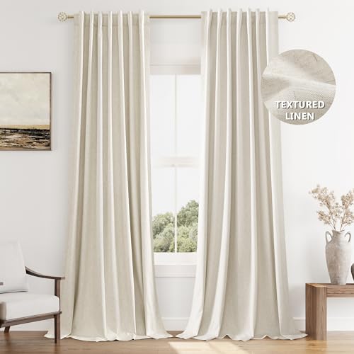 100% Blackout Linen Curtains 90 Inch Long for Bedroom 2 Panels Linen