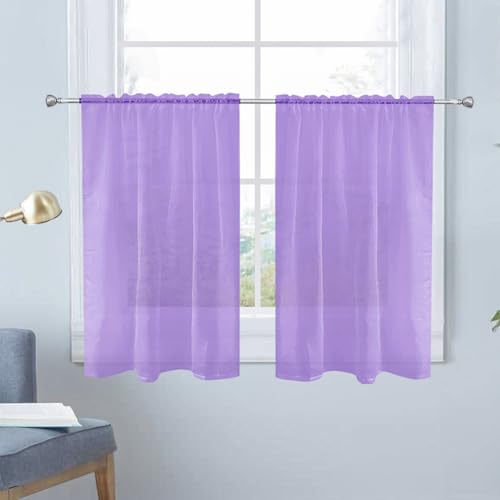Basic Rod Pocket Sheer Voile Window Curtain Panels Lavender 1 Pair 2 Panels 26 Width 30 Inch Long for Kitchen Bedroom Children Living Room Yard（Lavender (Lavender / 26"W x 30"L (Pack of 2))