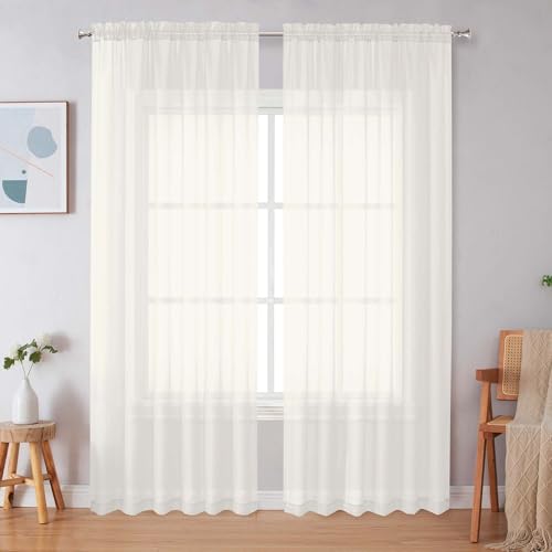 Ivory Sheer Curtains 90 Inches Long 2 Panels Light Filtering (Ivory / 59"W x 90"L (Pack of 2))