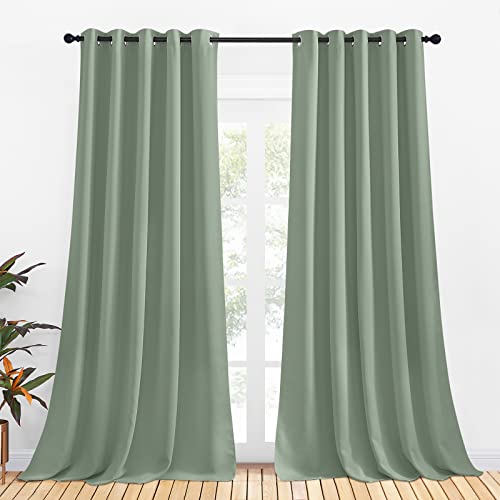 Bedroom Curtains Blackout Drapery Panels (Greyish Green / 70"W x 108"L (Pack of 2))