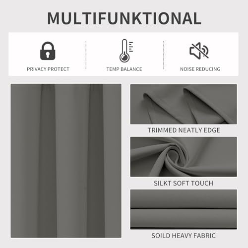 Blackout Curtains 108 Inches Long 2 Panels Set (Light Grey / 37"W x 108"L (Pack of 2))
