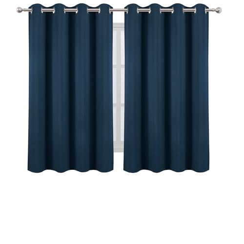 Blackout Curtains 66 x 54 Inch Long Navy Blue Curtains Set of 2 Panels Room Darkening Curtains for Bedroom and Living Room (Navy / 66"W x 54"L (Pack of 2))