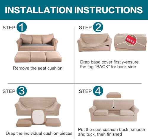 4 Piece Sofa Covers for 3 Cushion Couch Sofa Slipcover Soft Couch Cover for Dogs Washable Furniture Cover with 3 Individual Large Cushion Covers Feature Fabric (L Sofa (3 Cushion) / Sand)