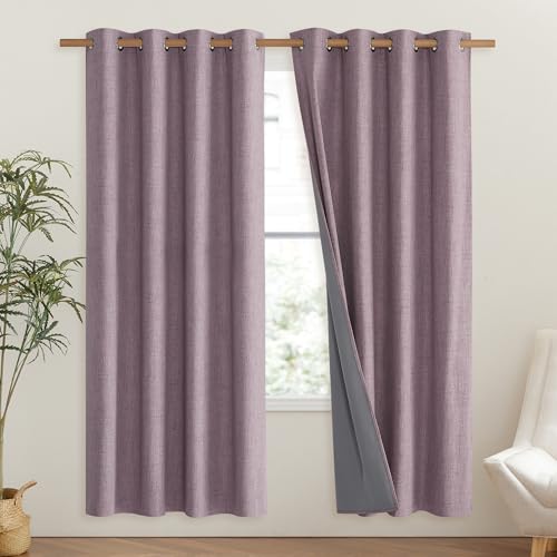 Chaise Mauve Vintage Linen 100% Blackout Curtains for Living Room (52"W x 72"L (Pack of 2) / Chaise Mauve)