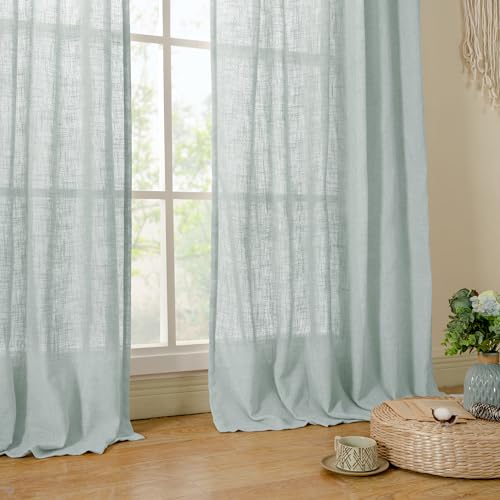 Sheer Linen Curtains 96 inches Long 2 Panels Set for Living Room (Greyish Blue / 52"W x 96"L (Pack of 2))