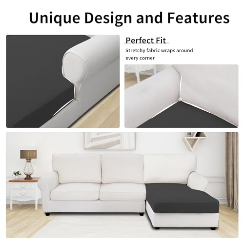 Stretch 1 Piece Chaise Lounge Cushion Slipcover (Chaise Cover / Dark Gray)