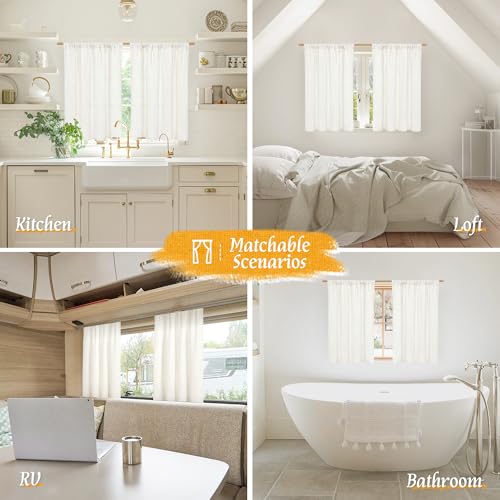 Semi Sheer Natural Linen Curtains 45 Inches Long for Bedroom 2 Panels (42"W x 45"L (Pack of 2) / Rod Pocket - Natural)