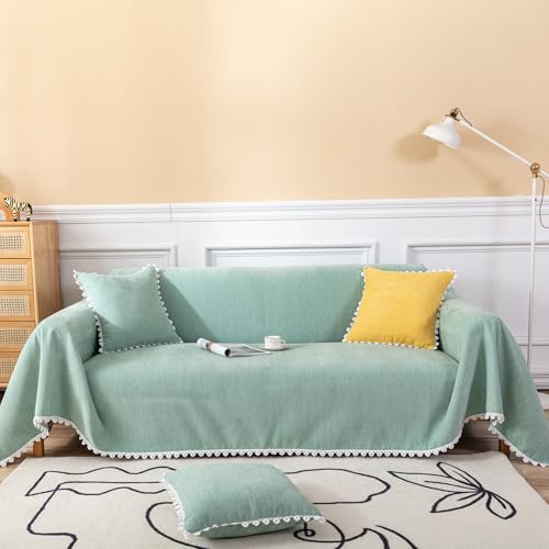 Cute Sofa Covers Light Green Couch Covers for 3 Cushion Couch Sofa with White Daisy Lace Green Sofa Slipcovers Chenille Couch Cover for Dogs Sectional Sofa L Shape Futon Cover (71" x 118" / Daisy:green)
