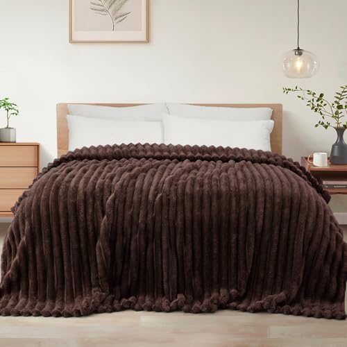 Striped Twin Size Fleece Blanket for Bed (Coffee / Twin ( 60x80 IN ))