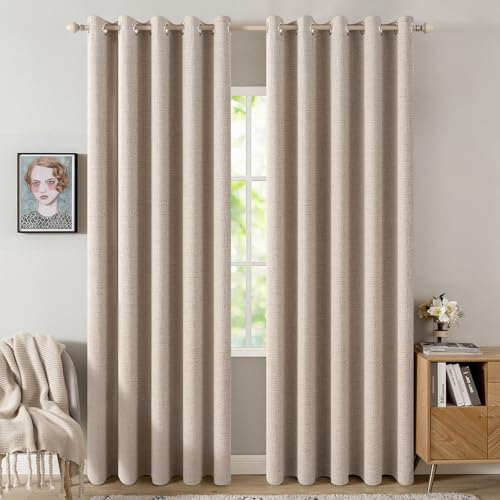 100% Blackout Linen Curtains for Bedroom 62x84 Inches Natural Beige (Beige / 62"W x 84"L (Pack of 2))