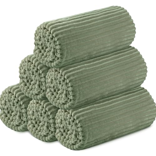 6 Pcs Flannel Blankets Bulk (Sage Green)