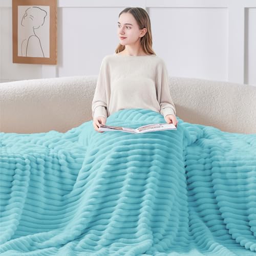 Ribbed Fleece Throw Blanket for Couch (Sky Blue / Throw(50"x60"))