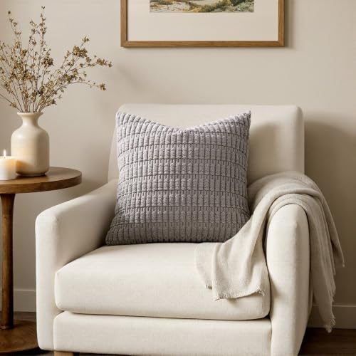Corduroy Decorative Throw Pillow Covers 18x18 Light Grey Pack of 2 (Light Grey / 18" x 18" (Pack of 2))