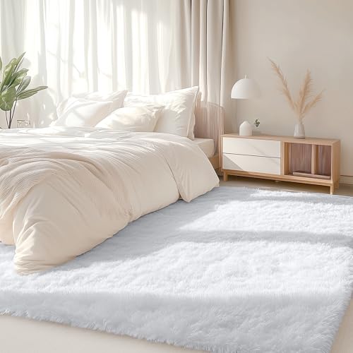 5x8 Machine Washable Large Area Rugs for Living Room (5x8 Ft / White)