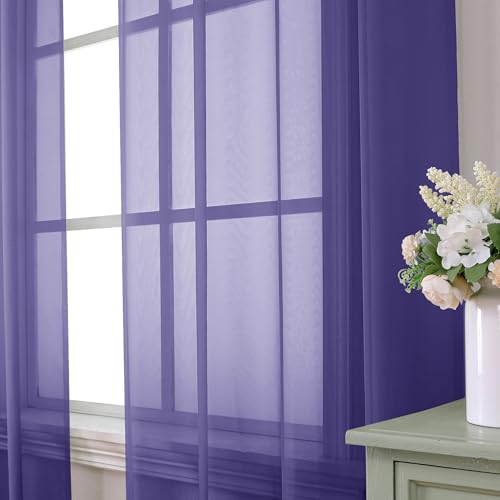 Purple Sheer Curtains 96 Inches Long 2 Panels Set (42"W x 96"L (Pack of 2) / Purple)