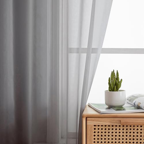 Sheer Voile Window Treatment Rod Pocket Curtain Panels for Kitchen Bedroom Living Room Drapes Sunlight Filtering Privacy Semi Home Decor Assorted (40"W x 96"L (Pack of 2) / Charcoal Grey)