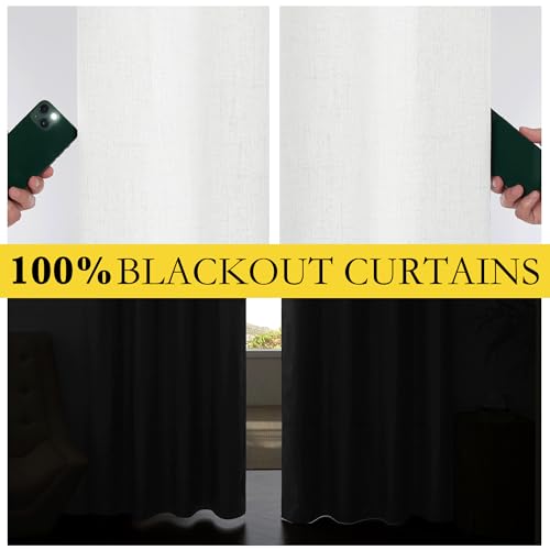 100% Absolutely Blackout Linen Curtains with Thermal Insulated Liner (52"W x 72"L (Pack of 2) / Greyish White)