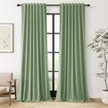 100% Blackout Linen Curtains 102 Inch Length 2 Panels Set for Living Room Bedroom Back Tab Thermal Insulated Black Out Linen Drapes Room Darkening Window Curtains (Light Sage / 52"W x 102"L (Pack of 2))